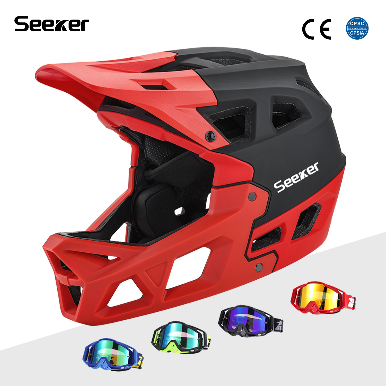 Mountain Biking Full Face Helmet - Helm Sepeda Seeker Off-Road Full-Face Ringan